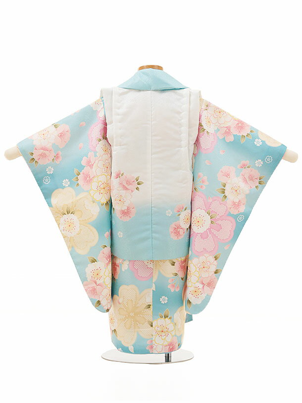 七五三 着物 3歳 レンタル 七五三 3歳 被布 セット 4501 白×水色 八重桜 女の子 七五三レンタル 3歳 女児 被布 七五三 三歳女児 被布コート 子供 お祝い着 正月 3歳 3才 きものレンタル 新品足袋プレゼント 往復送料無料【レンタル】 2
