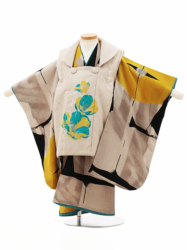 七五三 着物 3歳 レンタル 七五三 3歳 被布 セット 4519 モダンアンテナ ベージュ椿×ベージュ黄 女の子 七五三レンタル 3歳 女児 被布 七五三 三...