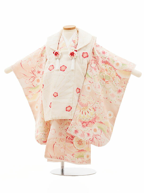 七五三 着物 3歳 レンタル 七五三 3歳 被布 セット 4539 華徒然 オフ白×淡ピンク桜扇面 女の子 七五三レンタル 3歳 女児 被布 七五三 三歳女児 ...