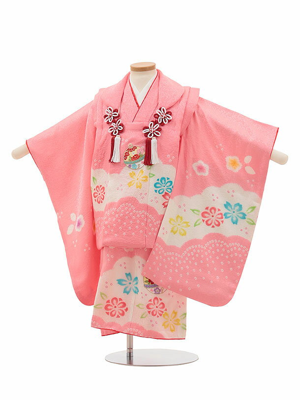 七五三 着物 3歳 レンタル 七五三 3歳 被布 セット 4544【正絹】ピンク絞り 刺繍鈴に桜梅 女の子 七五三レンタル 3歳 女児 被布 七五三 三歳女児 ...