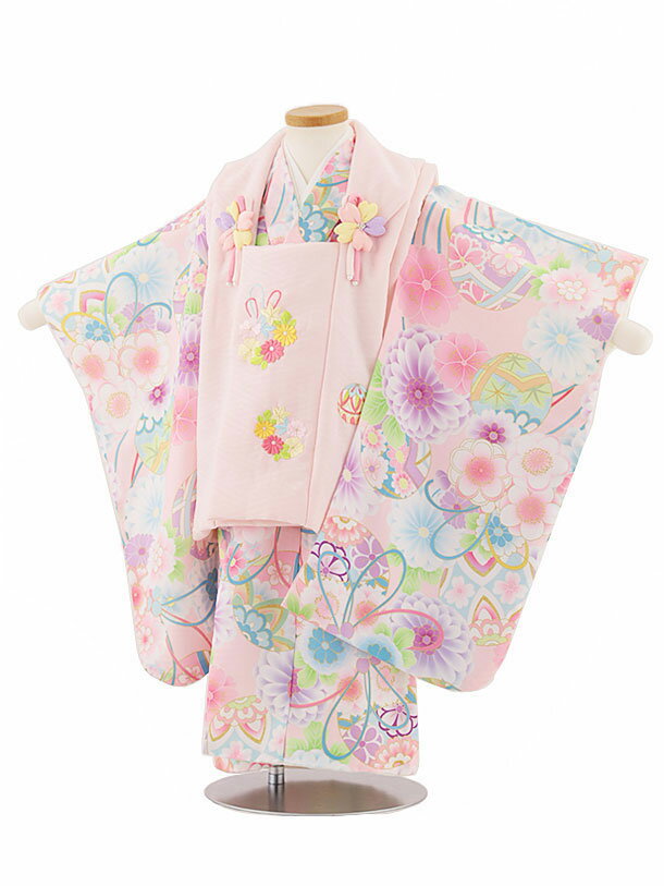 七五三 着物 3歳 レンタル 七五三 3歳 被布 セット 4576 ピンク×ピンク地菊にまり 女の子 七五三レンタル 3歳 女児 被布 七五三 三歳女児 被布コ...