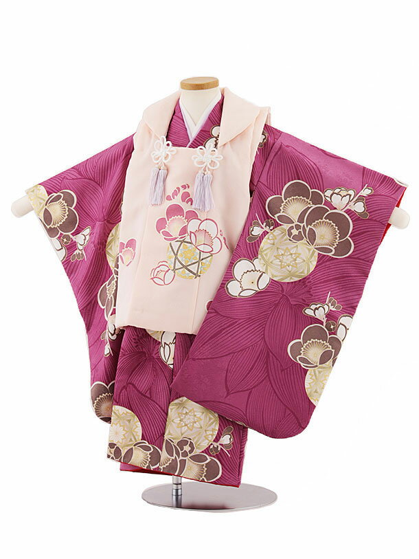 七五三 着物 3歳 レンタル 七五三 3歳 被布 セット 4584 ピンク×パープル梅まり 女の子 七五三レンタル 3歳 女児 被布 七五三 三歳女児 被布コー...