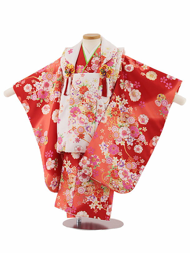 七五三 着物 3歳 レンタル 七五三 3歳 被布 セット 4606 白×赤ぼかし桜づくし 女の子 七五三レンタル 3歳 女児 被布 七五三 三歳女児 被布コート...