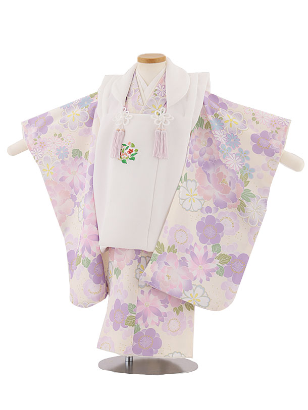 七五三 着物 3歳 レンタル 七五三 3歳 被布 セット 4633 白×クリーム梅菊牡丹 女の子 七五三レンタル 3歳 女児 被布 七五三 三歳女児 被布コート...