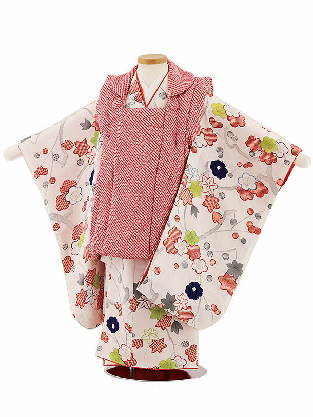 七五三 着物 3歳 レンタル 七五三 3歳 被布 セット 4647【正絹】赤絞り×白地もみじ梅 女の子 七五三レンタル 3歳 女児 被布 七五三 三歳女児 被布...