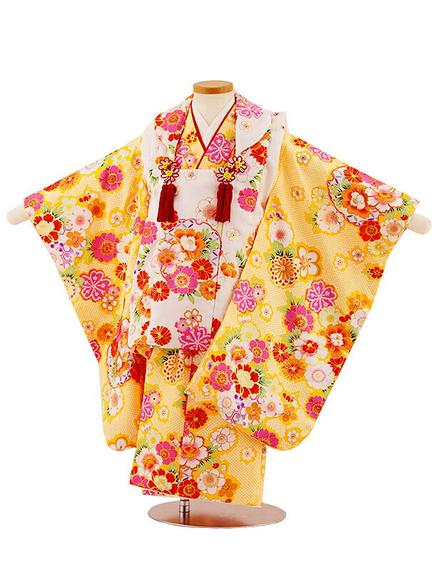 七五三 着物 3歳 レンタル 七五三 3歳 被布 セット 4658 白×黄疋田柄花づくし 女の子 七五三レンタル 3歳 女児 被布 七五三 三歳女児 被布コート...