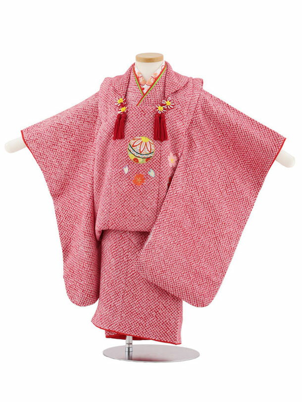 【レンタル】着物 七五三レンタル(3歳女児被布)S008【正絹】赤絞り刺繍鞠 3歳 被布 フルセット 女の子 お祝い着 正月 3才 女児 きものレンタル〔往復送...
