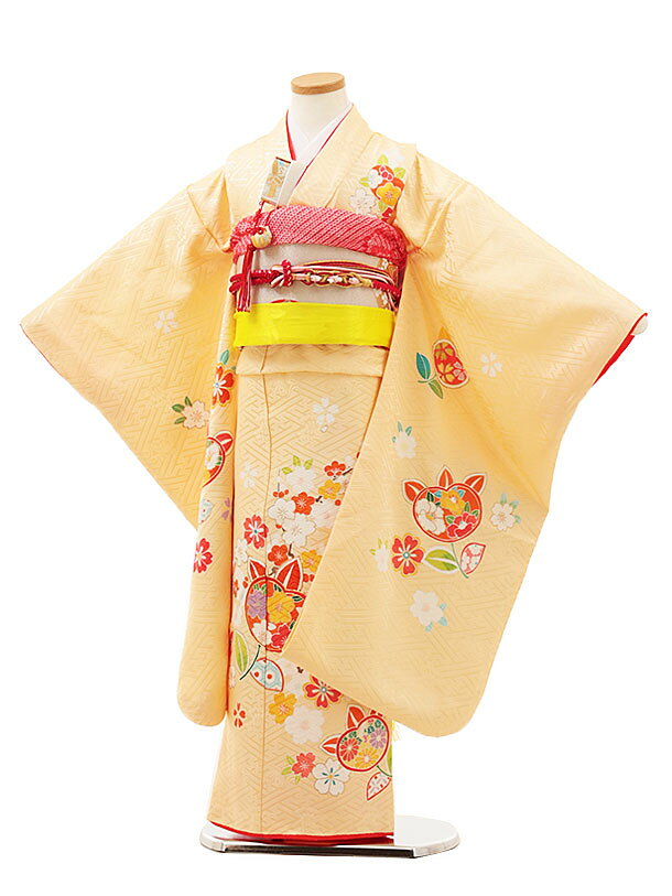 Rakuten - 七五三 着物 7歳 フルセット レンタル 女の子Y189【高級正絹】たまご色地 橘に桜 753 子ども お祝い着 正月 ブランド 7才 七才 七歳 女児 フルセットレンタル 7歳着物フルセット きものレンタル 新品足袋プレゼント 往復送料無料【レンタル】
