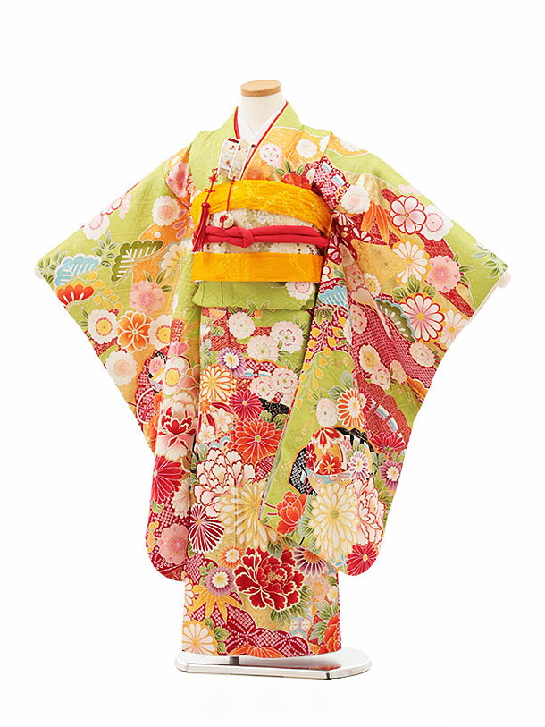 Other - 七五三 着物 7歳 フルセット レンタル 女の子結び帯 Y355【正絹】萌黄色 まり 花づくし 753 子ども お祝い着 正月 ブランド 7才 七才 七歳 女児 フルセットレンタル 7歳着物フルセット きものレンタル 新品足袋プレゼント 往復送料無料【レンタル】
