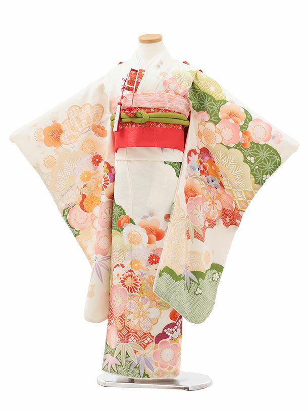 七五三 着物 3歳 被布セット 正絹 女の子 京都花ひめ 白地に赤の着物 白の被布コート 刺繍 花柄 フルセット 販売 購入