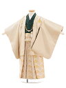 【レンタル】着物 かんたん七五三(3.4歳男袴)2301 花わらべベージュ×白ゴールド袴 3歳 袴(簡単着付け) フルセット 男の子 お祝い着 正月 3才 男児 きものレンタル〔往復送料無料〕