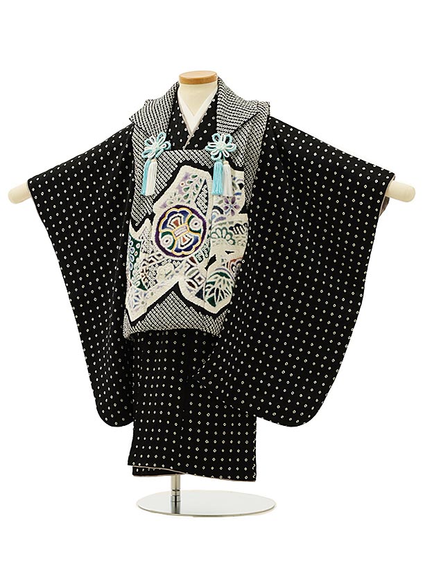 被布 レンタル 男児 七五三 被布 着物 レンタル 七五三 2898【正絹】絞り黒束ね熨斗x黒 正絹 3歳男の子 七五三 男児 着物 3歳 子供 きもの 被布 ...