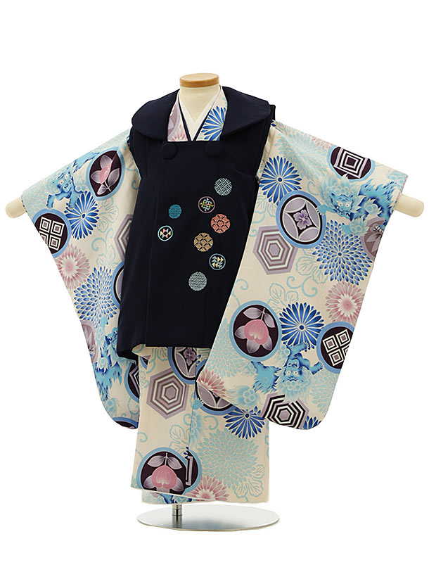 被布 レンタル 男児 七五三 被布 着物 レンタル 七五三 2910 紺刺繍丸x菊に獅子 3歳男の子 七五三 男児 着物 3歳 子供 きもの 被布 セット お正月 和装 お祝い 3才 3歳 男の子 被布コート 新品足袋プレゼント 往復送料無料【レンタル】