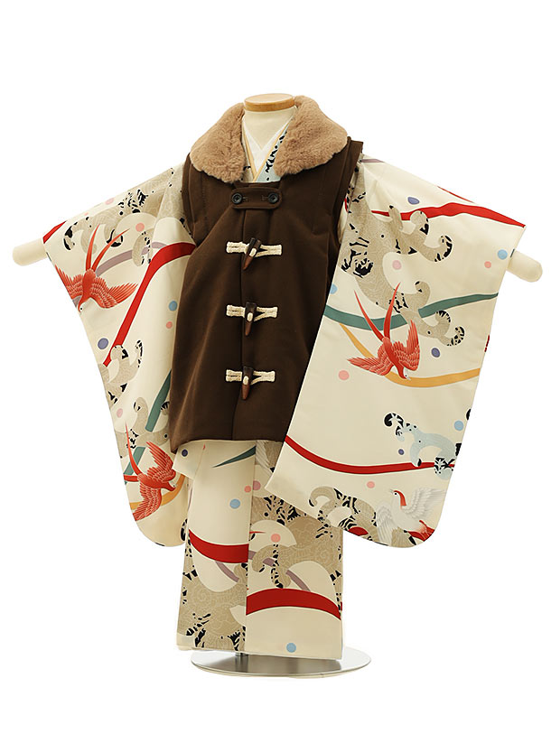 被布 レンタル 男児 七五三 被布 着物 レンタル 七五三2917 ブラウンダッフル風x波つばめ 3歳男の子 七五三 男児 着物 3歳 子供 きもの 被布 セッ...