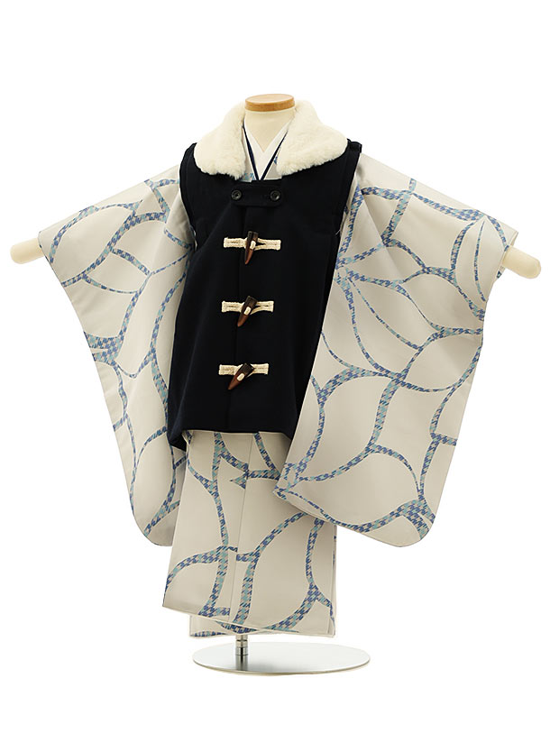 被布 レンタル 男児 七五三 被布 着物 レンタル 七五三 2919 ネイビーダッフル風xグレー大花 3歳男の子 七五三 男児 着物 3歳 子供 きもの 被布 ...