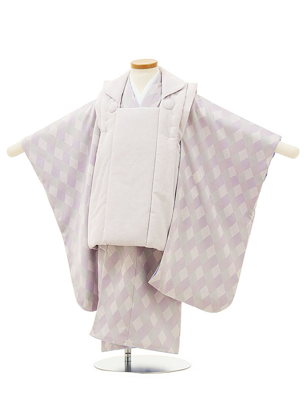 被布 レンタル 男児 七五三 被布 着物 レンタル 七五三 W033うすラベンダーxラベンダー格子 3歳男の子 七五三 男児 着物 3歳 子供 きもの 被布 セ...