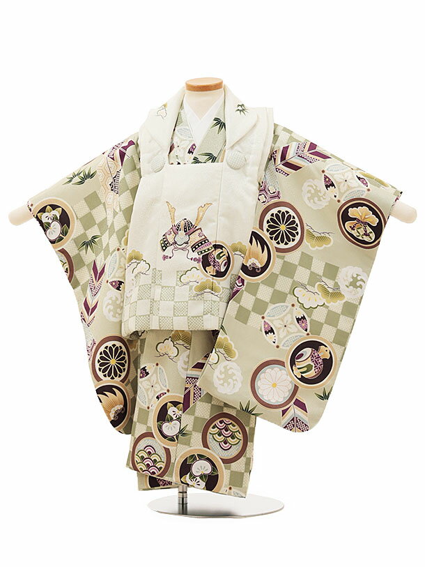 被布 レンタル 男児 七五三 被布 着物 レンタル 七五三 W150白兜×ペールグリーン市松丸紋 3歳男の子 七五三 男児 着物 3歳 子供 きもの 被布 セッ...