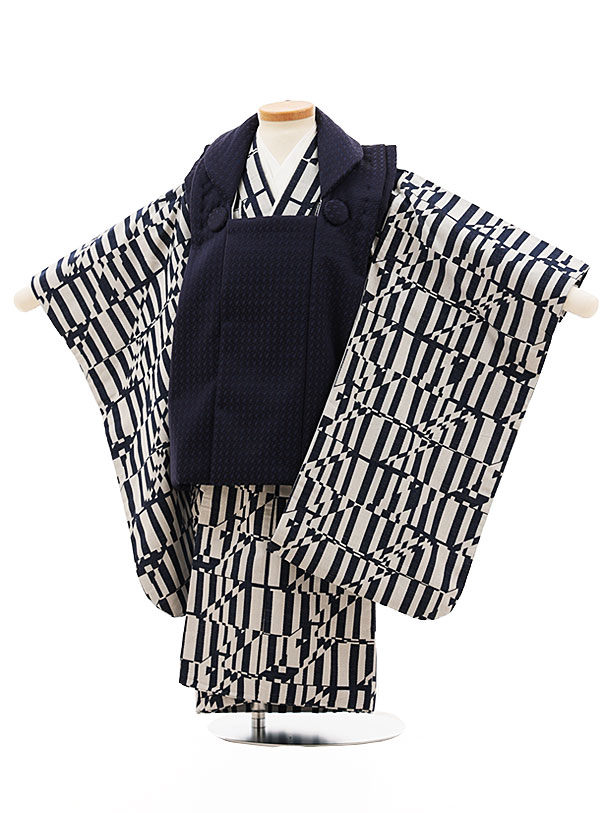 被布 レンタル 男児 七五三 被布 着物 レンタル 七五三 W197 紺×紺幾何学 3歳男の子 七五三 男児 着物 3歳 子供 きもの 被布 セット お正月 和...