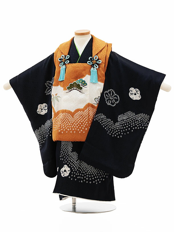 被布 レンタル 男児 七五三 被布 着物 レンタル 七五三 W200【正絹】金茶刺繍松竹×紺地梅 正絹 3歳男の子 七五三 男児 着物 3歳 子供 きもの 被布...