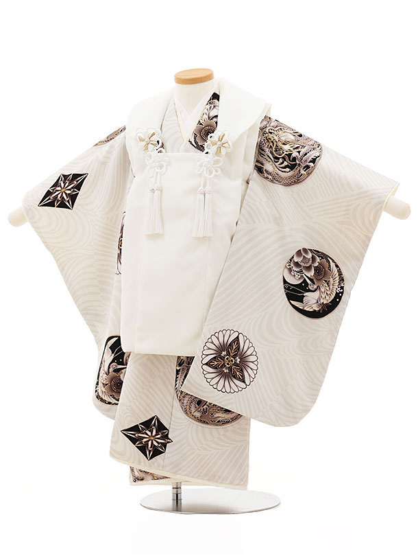 被布 レンタル 男児 七五三 被布 着物 レンタル 七五三 W235 JAPANSTYLE 白×グレー龍の丸 3歳男の子 七五三 男児 着物 3歳 子供 きもの...