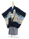 かんたん七五三レンタル(5歳男袴)5629紺地染分鷹×白紺縞袴 着物 5歳 男の子 レンタル 袴セット 男児 753 フルセット 子ども きものレンタル 七五三...