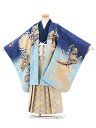 【レンタル】着物 かんたん七五三(5歳男児袴)5903 紺地水色ぼかし乱菊に鷹×ベージュぼかし菱袴 5歳 袴(簡単着付け) フルセット 男の子 お祝い着 正月 5才 男児 きものレンタル〔往復送料無料〕