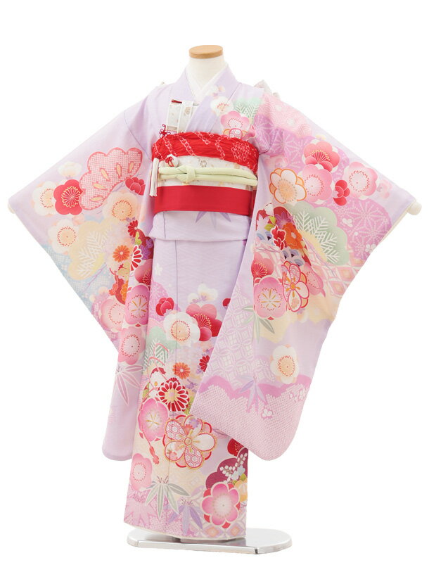 【レンタル】着物 七五三(7歳結び帯)Y595 ラベンダー 松竹梅 薬玉 7歳 結び帯 フルセット 女の子 お祝い着 正月 7才 女児 きものレンタル〔往復送料無料〕