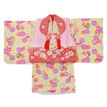 ベビー着物 レンタル 着物 1歳 ベビー着物 1歳 セット 貸衣装 レンタル ベビー着物 0048 イエロー鞠と撫子/セパレート 1歳女の子 新品足袋プレゼント 子供 きもの レンタル 1歳セット 往復送料無料【レンタル】