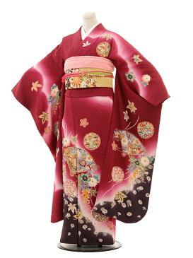 【レンタル】【成人式振袖】〔貸衣装〕振袖レンタルE041s ワインレッド 扇 雪輪〔結婚〕〔成人式〕〔フルセット〕〔rental〕〔振り袖〕〔往復送料無料〔足袋プレゼント〕〔女性和服〔フリソデ furisode〕〔振り袖〕〔振袖 セット〕