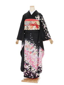 〔振袖〕〔貸衣装〕振袖レンタル263黒花流し〔結婚式〕〔卒業式〕〔フルセット〕〔rental〕〔振り袖〕〔往復送料無料〕〔新品足袋プレゼント〕〔女性和服〕〔フリソデ furisode〕〔振り袖〕〔きもの レンタル〕〔rental〕〔振袖 セット〕fy16REN07バーゲン