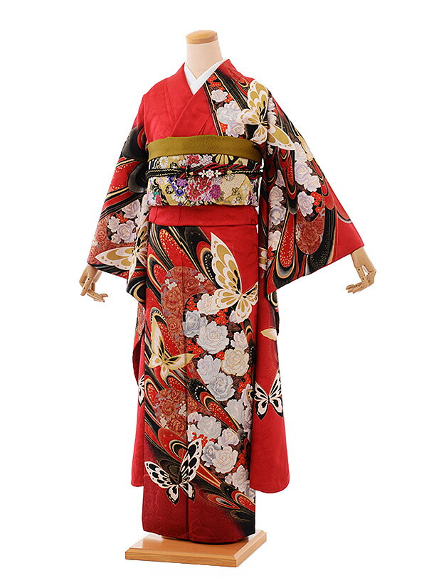 Rakuten - 桂由美 振袖〔振袖〕〔貸衣装〕振袖レンタル522桂由美（Yumi Katsura） 赤バラ蝶〔結婚式〕〔卒業式〕〔フルセット〕〔rental〕〔YumiKatsura振袖〕〔往復送料無料〕〔新品足袋プレゼント〕〔女性和服〕〔フリソデ furisode〕〔振り袖〕【レンタル】〔ブランド 振袖〕