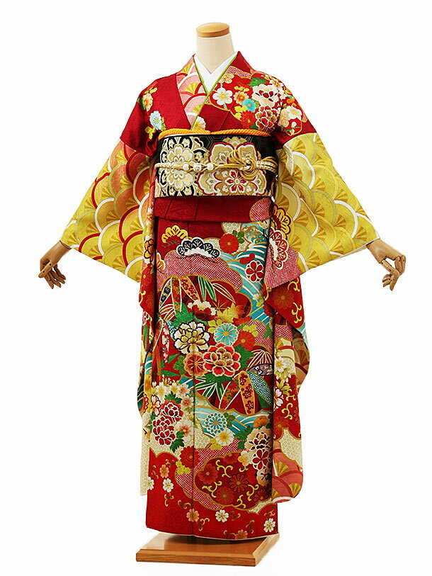 【成人式 振袖 レンタル】成人式 振袖|成人式振袖レンタル|振袖 1145　赤地　雲取り 牡丹|☆新品足袋プレゼント☆|振袖レンタル|成人式 振袖|レンタル 振袖|正絹|振袖 セット|振袖フルセット|成人式 レンタル|rental|貸衣装|