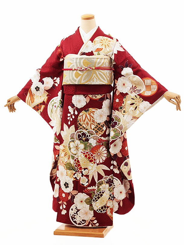 【 振袖 レンタル】振袖レンタル1445 赤地 鞠に菊 古典|☆新品足袋プレゼント☆|振袖レンタル| 振袖|レンタル 振袖|正絹|振袖 セット|振袖フルセット| レンタル|rental|貸衣装|