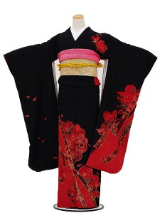 【レンタル】振袖レンタル 378 黒地赤桜 振袖レンタル378黒地赤桜〔フルセット〕【往復送料無料】【足袋プレゼント】/女性和服/ふりそで れんたる せいじんしき/振り袖/振袖 レンタルfy16REN07バーゲン