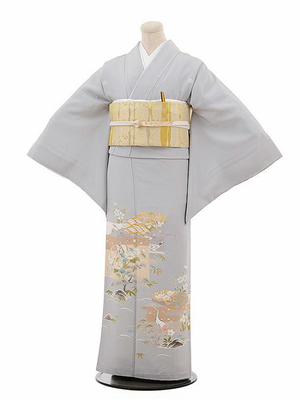 色留袖 レンタル 正絹 おすすめ 733 グレー 琳派 流水 鶴 親族 結婚式 往復送料無料 食事会 表彰式 色留め袖レンタル 姉 着物 祖母 式典 人気 新品足袋プレゼント レンタル とめそで トメソデ 女性和服 貸衣装 留袖 フルセット【レンタル】