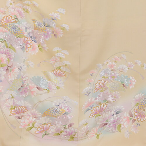 レンタル 五つ紋 色留袖 正絹 色留袖 603クリームベージュ 扇子 花 親族 結婚式 往復送料無料 食事会 表彰式 色留め袖レンタル 姉 着物 祖母 式典 人気 新品足袋プレゼント レンタル とめそで トメソデ 女性和服 貸衣装 留袖 フルセット【レンタル】