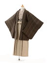 〔卒業式 袴 レンタル 男〕〔小学生 卒業式 袴〕ジュニア袴レンタルセット男児9130ブラウンストライプ×ベージュ袴/男の子/小学生/袴/セット(☆新品足袋プレ...
