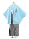 【レンタル】〔小学生 卒業式 袴〕〔卒業式袴セット 小学生〕9455 水色菱柄紋付×白黒縞袴/男の子/小学生/袴/セット(☆新品足袋プレゼント☆)小学生 卒業式 袴 レンタル 男の子|小学校 卒業式 着物〔往復送料無料〕fy16REN07