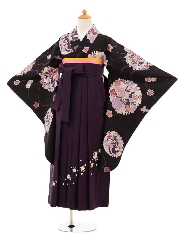 【レンタル】〔小学校 卒業式〕〔袴セット〕ジュニア袴女児9206 紫地流水花丸×パープル袴【往復送料無料】【☆新品足袋プレゼント☆】【小学生 卒業式 袴 女の子】(10P03Dec16)