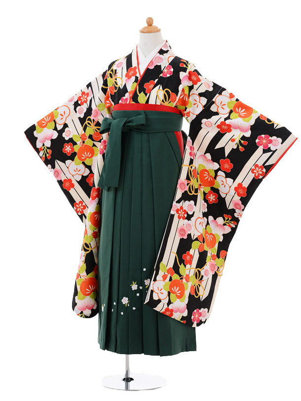 【レンタル】〔袴レンタル 小学校卒業式〕〔卒業式袴セット 小学生〕〔小学校 卒業式〕〔袴セット〕9350 黒矢絣橘×グリーン袴【往復送料無料】【☆新品足袋プレゼント☆】【小学生 卒業式 袴 女の子】(10P03Dec16) 2