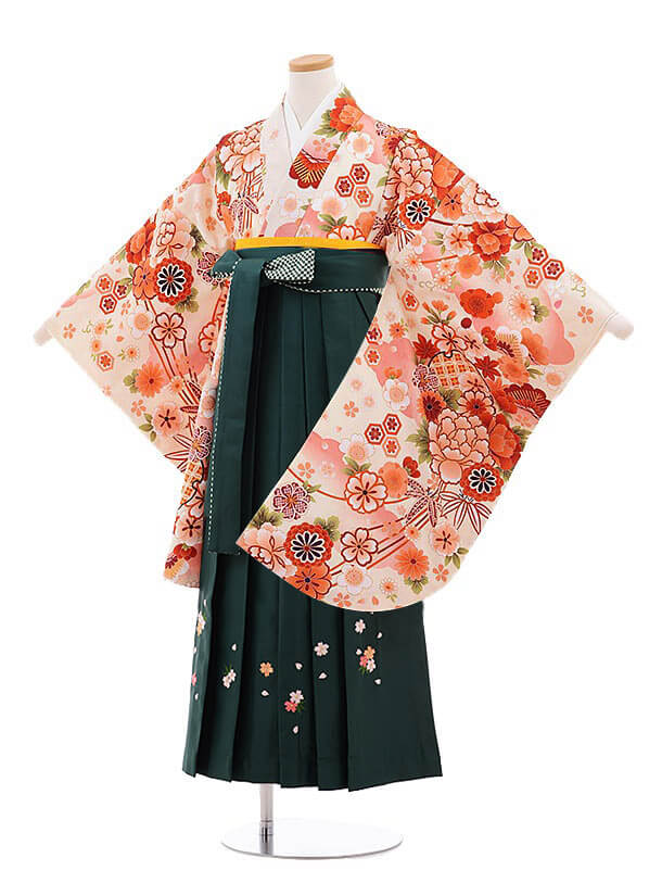 卒業式袴セット 小学生 ジュニア袴 レンタル 小学生 卒業式袴レンタル 女の子 9882クリーム色松竹梅ぼ..