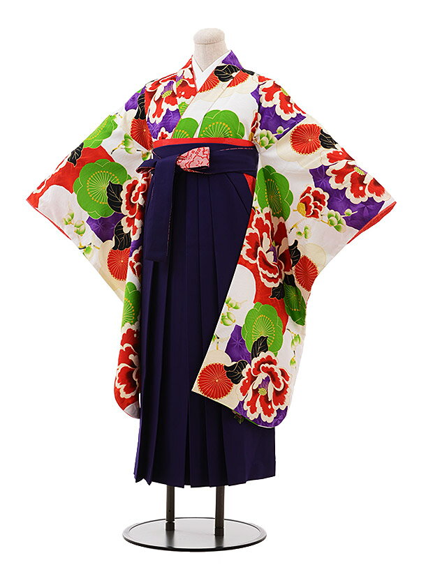 卒業式袴セット 小学生 ジュニア袴 レンタル 小学生 卒業式袴レンタル 女の子 9908 白地 梅椿×パープル..