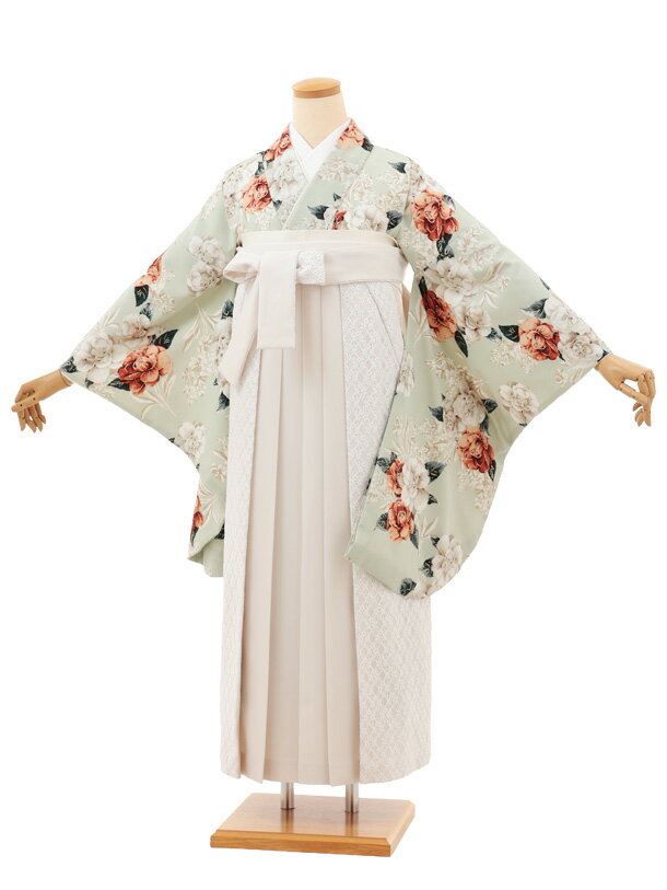 卒業式袴セット 小学生 ジュニア袴 卒業式袴レンタル 女の子 小学生袴(女の子)Z666 Heather ペールグリーン花×アイボリーレース 袴レン..