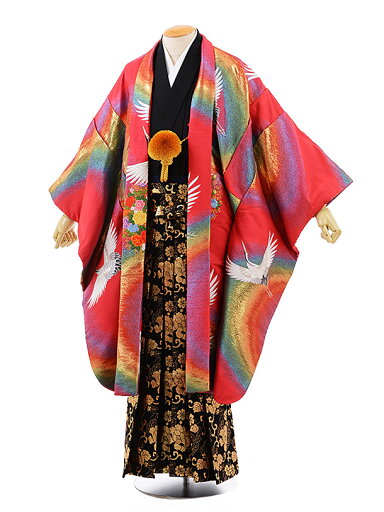 成人式 レンタル 紋付き袴 男袴 成人式レンタル 男性用袴 men0070 ピンク レインボー 鶴 黒地に風 紋服 メンズ袴 フルセット 往復送料無料 羽織袴レンタル 着物レンタル 袴レンタル 男性着物 二十歳 正月 和服 20 1月 【レンタル】