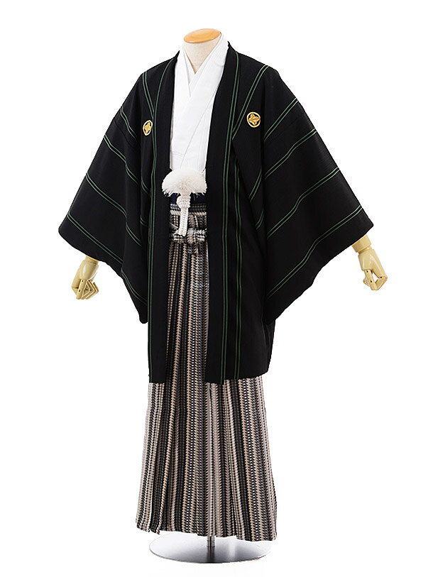 成人式 レンタル 紋付き袴 男袴 成人式レンタル 卒業式 男性用袴 men0083 黒地グリーンストライプ 紋付×黒グレー M 紋服 メンズ袴 フルセット 往復...