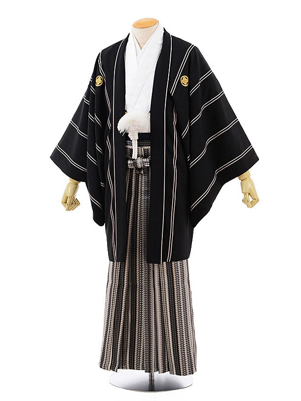 成人式 レンタル 紋付き袴 男袴 成人式レンタル 卒業式 男性用袴 men0084 黒地ピンクストライプ 紋付×黒グレー M 紋服 メンズ袴 フルセット 往復送...