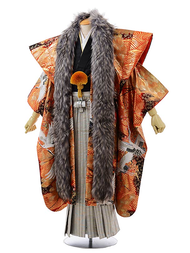 【レンタル】(男性袴 レンタル)〔レンタル 紋付き袴 〔成人式 レンタル 男性用袴レンタル1AF0166赤ゴールド鶴×シルバー袴(L)〔成人式 袴 レンタル 男...