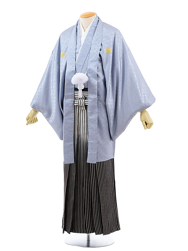 【レンタル】(男性袴 レンタル)〔レンタル 紋付き袴 〔成人式 レンタル 男性用袴レンタル1AF0169 グレーx 白黒シルバー 縞袴(L)/170〜175〔成...