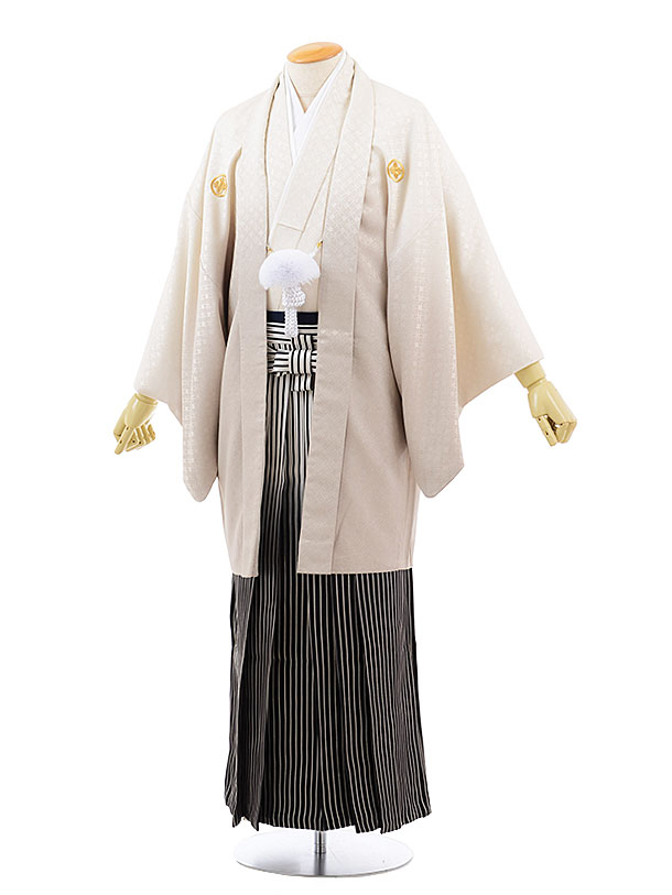 【レンタル】(男性袴 レンタル)〔レンタル 紋付き袴 〔成人式 レンタル 男性用袴レンタル1AF0170 ベージュ ラメ x 白黒縞袴(L)/170〜175〔成...