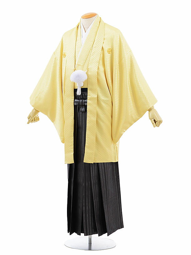 【レンタル】(男性袴 レンタル)〔レンタル 紋付き袴 〔成人式 レンタル 男性用袴レンタル1AF0176 黄色 x 黒シルバー 縞袴(L)/170〜175〔成人...